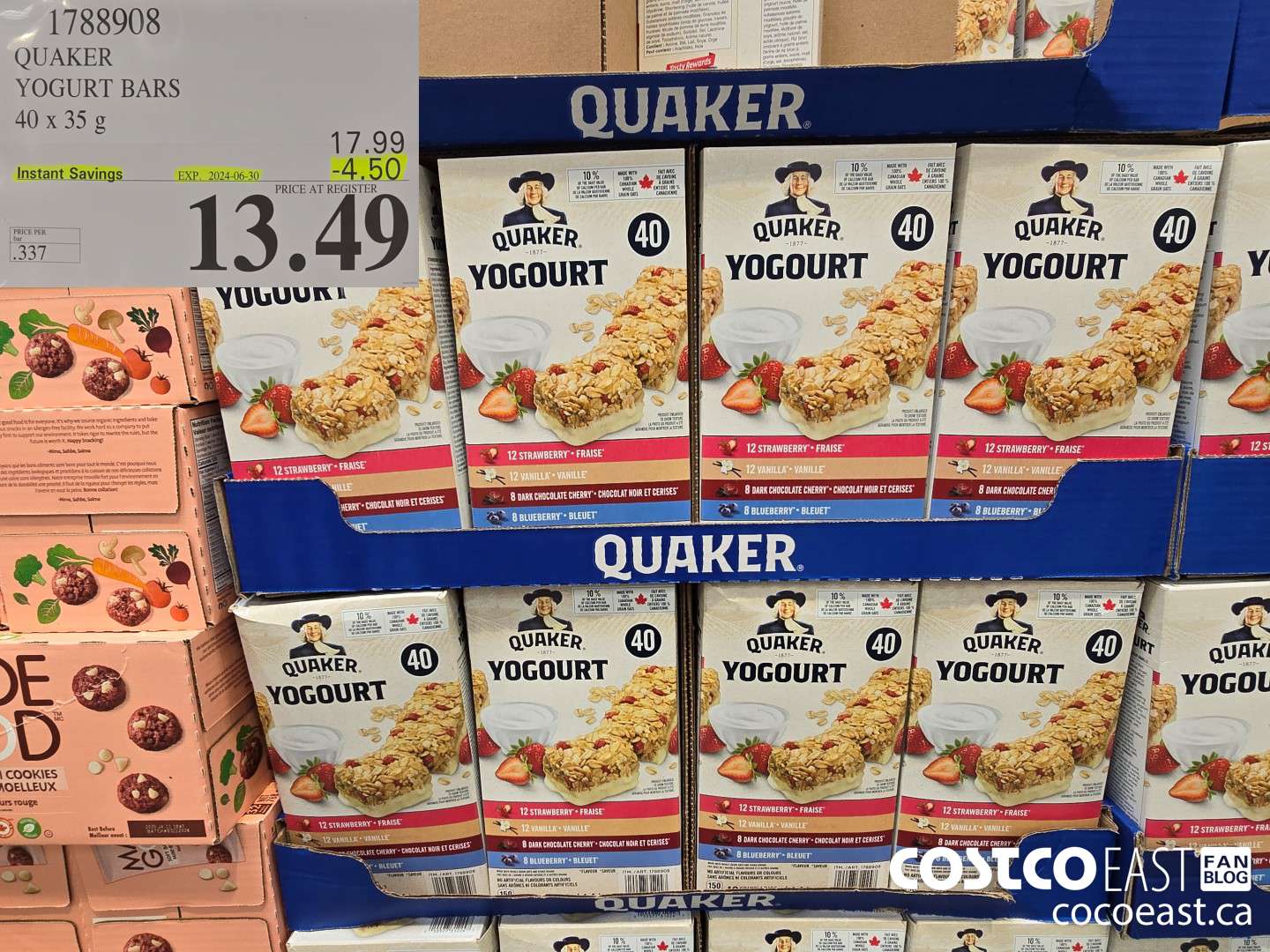 1788908 QUAKER YOGURT BARS 40 x 31g ($4.50 INSTANT SAVINGS EXPIRES ON 2024-06-30) $13.49