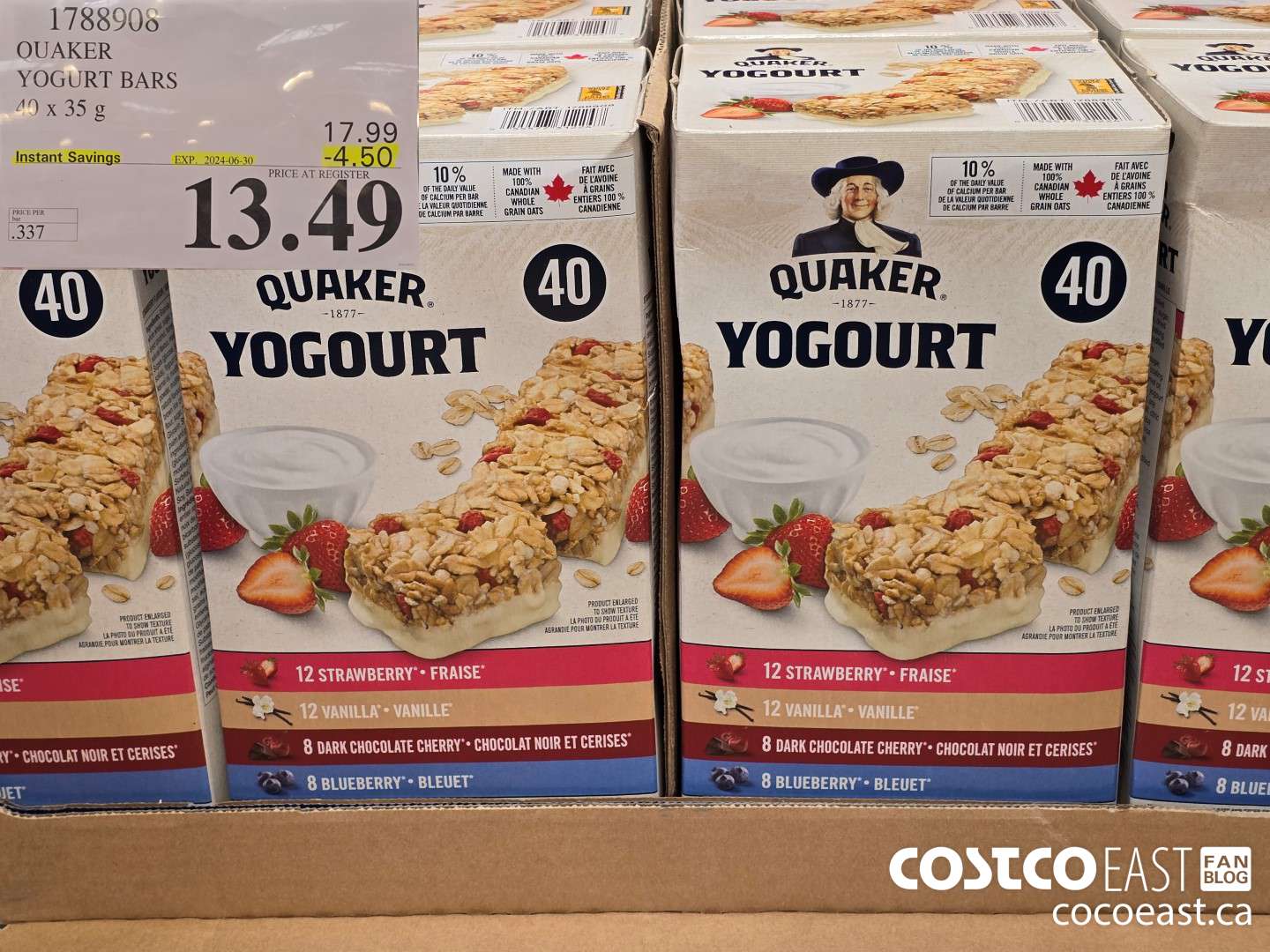 1788908 QUAKER YOGURT BARS 40 x 31g ($4.50 INSTANT SAVINGS EXPIRES ON 2024-06-30) $13.49