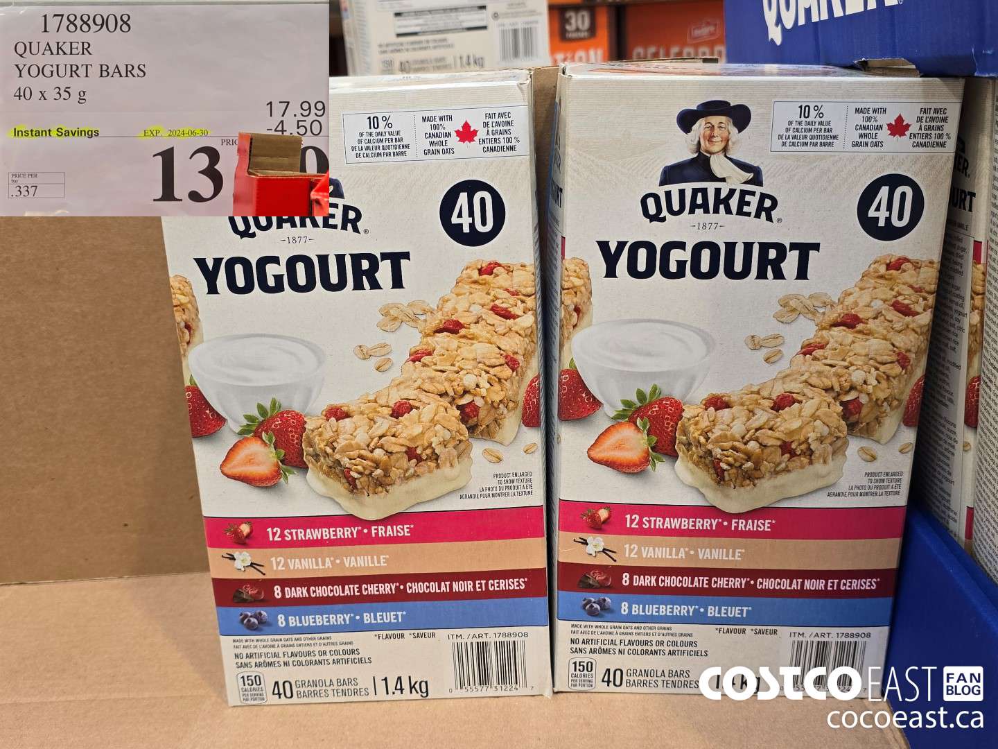 1788908 QUAKER YOGURT BARS 40 x 31g ($4.50 INSTANT SAVINGS EXPIRES ON 2024-06-30) $13.49