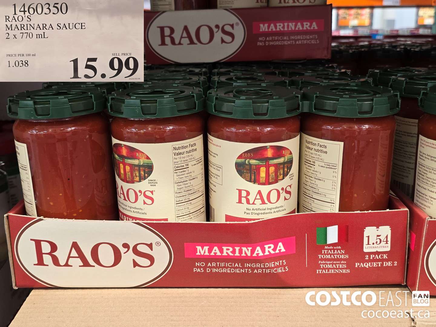 1460350 RAO'S MARINARA SAUCE 2 x 770 mL $15.99