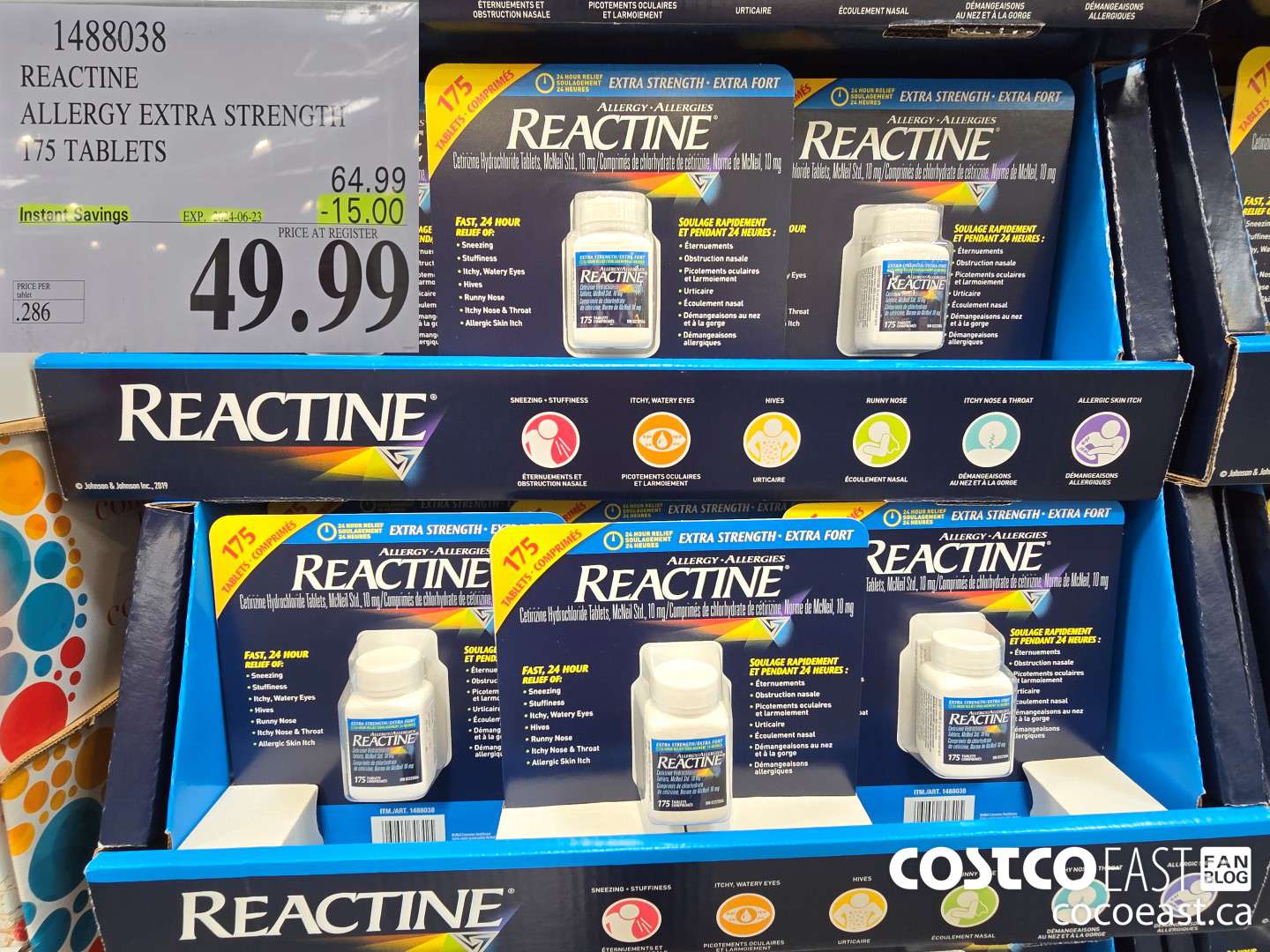 1488038 REACTINE ALLERGY EXTRA STRENGTH 175 TABLETS ($15.00 INSTANT SAVINGS EXPIRES ON 2024-06-23) $49.99