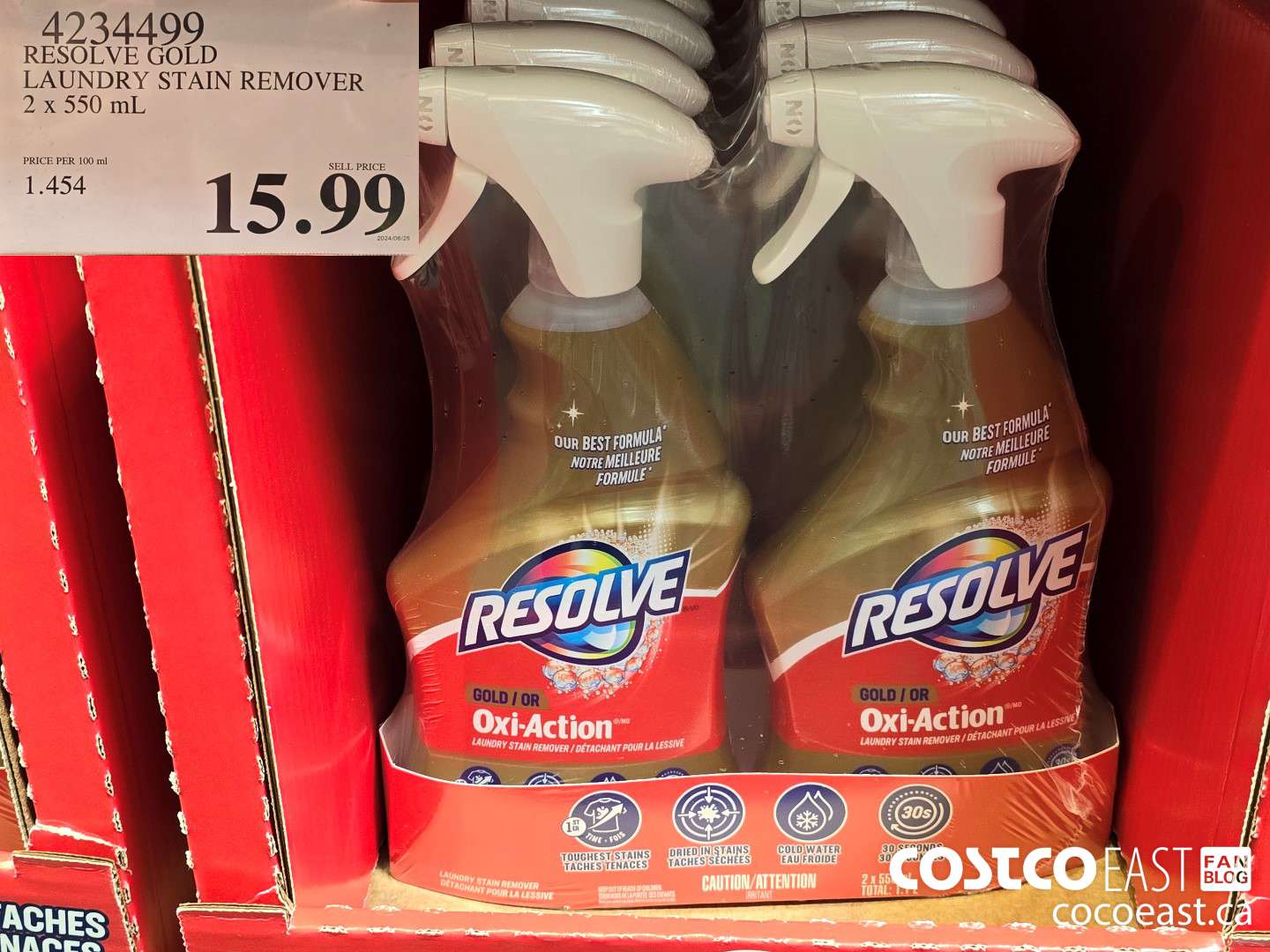 4234499 RESOLVE GOLD LAUNDRY STAIN REMOVER 2 x 550 mL $15.99