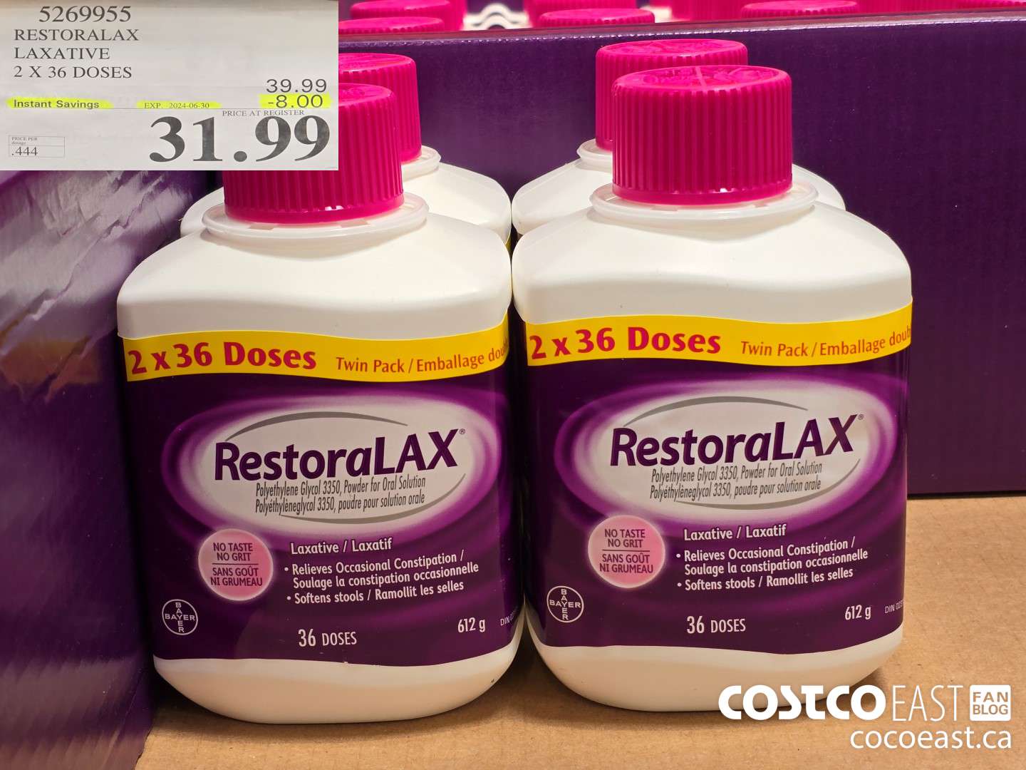 5269955 RESTORALAX LAXATIVE 2 X 36 DOSES ($8.00 INSTANT SAVINGS EXPIRES ON 2024-06-30) $31.99