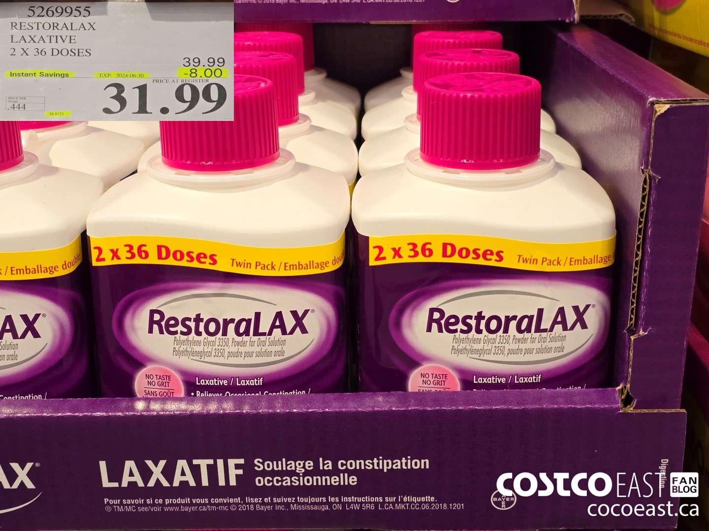 5269955 RESTORALAX LAXATIVE 2 X 36 DOSES ($8.00 INSTANT SAVINGS EXPIRES ON 2024-06-30) $31.99
