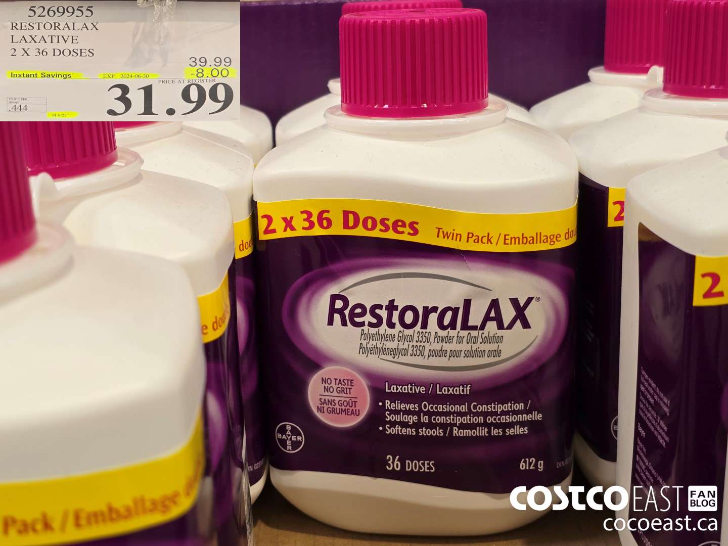 5269955 RESTORALAX LAXATIVE 2 X 36 DOSES ($8.00 INSTANT SAVINGS EXPIRES ON 2024-06-30) $31.99