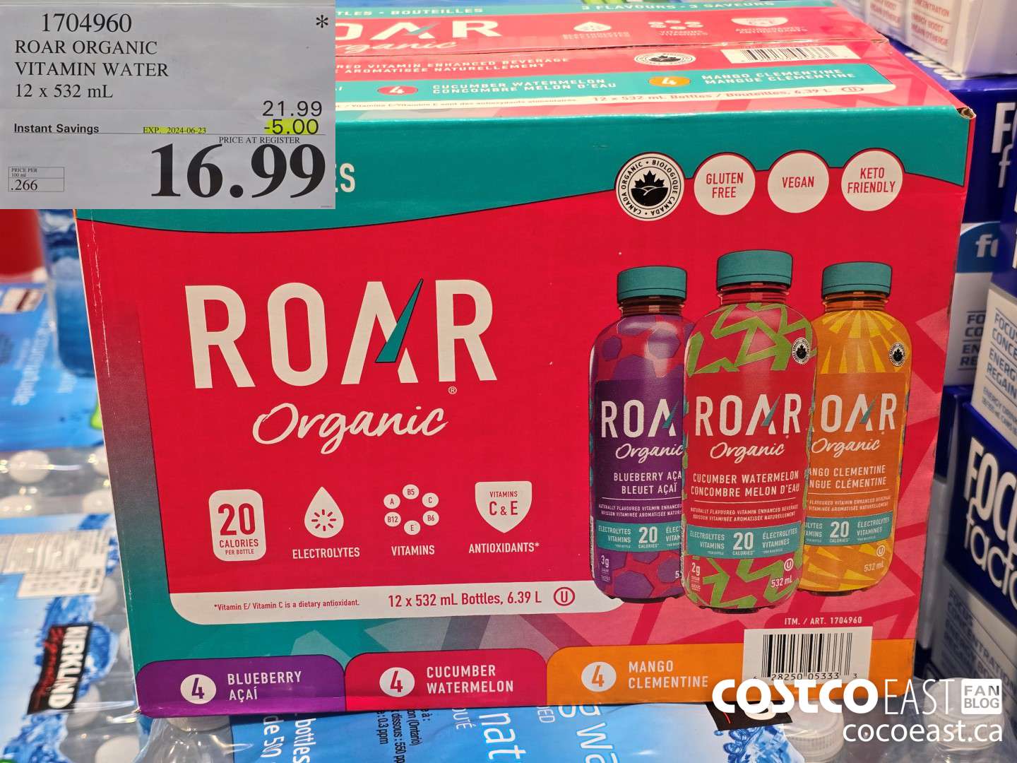1704960 ROAR ORGANIC VARIETY WATER 12 X 532 ML ($5.00 INSTANT SAVINGS EXPIRES ON 2024-06-23) $16.99