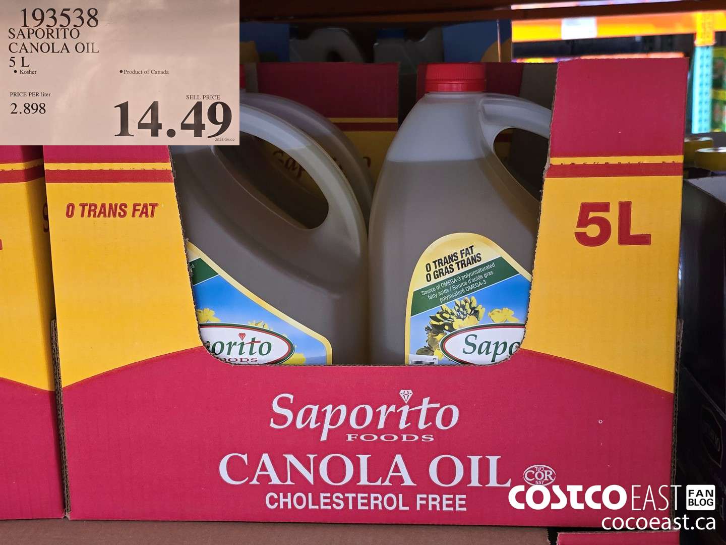 193538 SAPORITO CANOLA OIL 5L $14.49