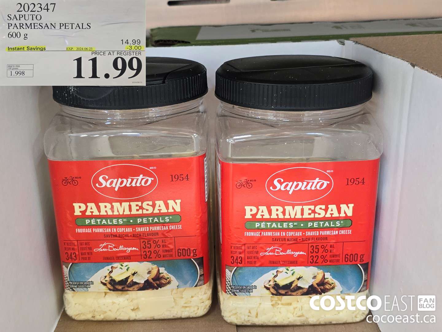 202347 SAPUTO PARMESAN PETALS 600 G ($3.00 INSTANT SAVINGS EXPIRES ON 2024-06-23) $11.99