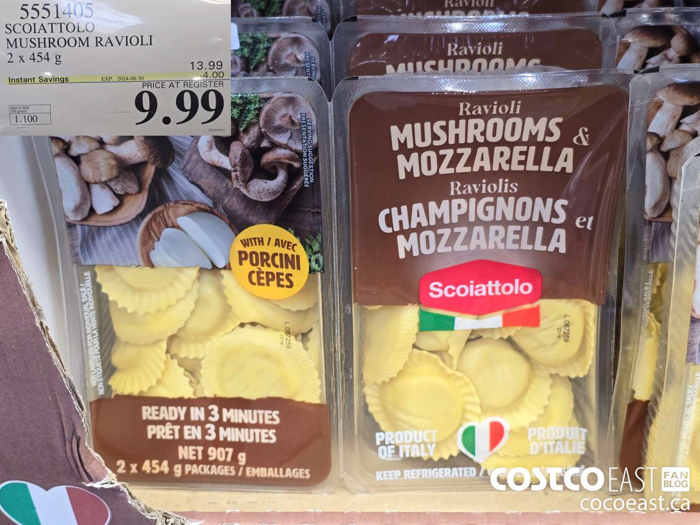 5551405 SCOIATTOLO MUSHROOM RAVIOLI 2 x 454 g ($4.00 INSTANT SAVINGS EXPIRES ON 2024-06-30) $9.99