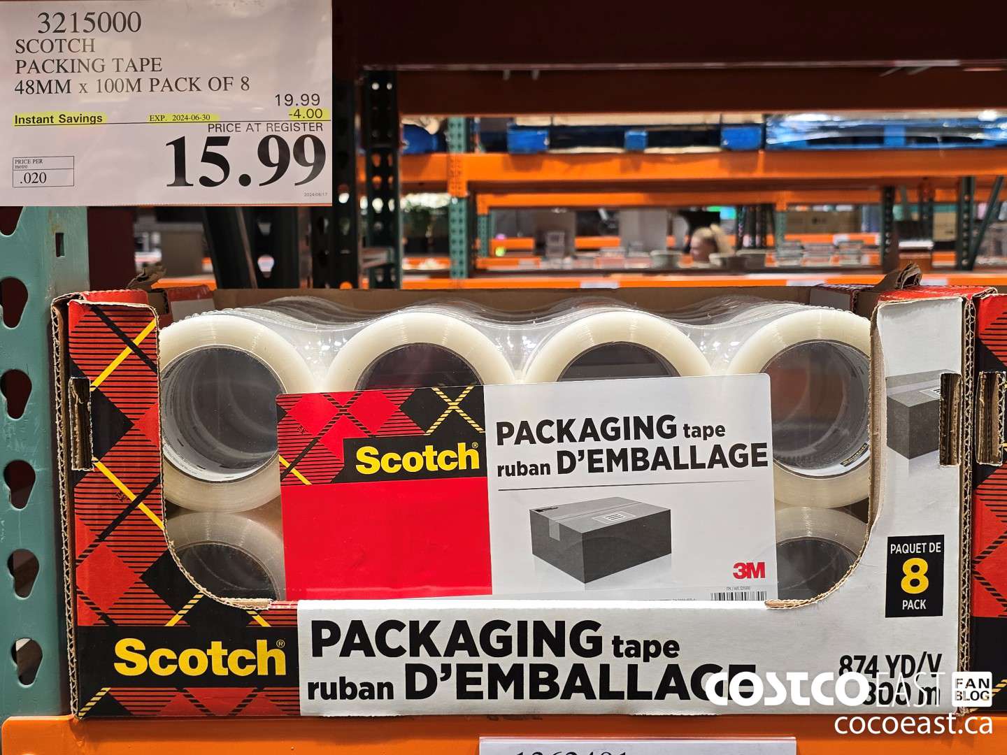 3215000 SCOTCH PACKING TAPE 48MM x 100M PACK OF 8 ($4.00 INSTANT SAVINGS EXPIRES ON 2024-06-30) $15.99