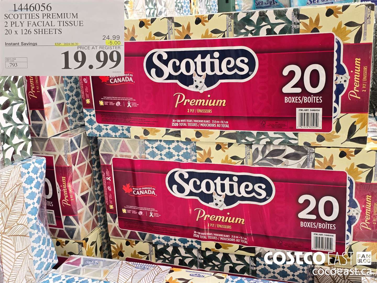 1446056 SCOTTIE PREMIUM 2 PLY FACIAL TISSUES 20 x 126 sheets ($5.00 INSTANT SAVINGS EXPIRES ON 2024-06-30) $19.99