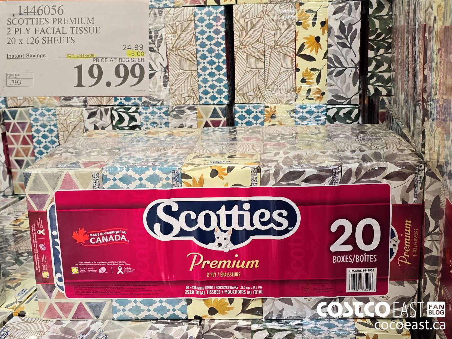 1446056 SCOTTIE PREMIUM 2 PLY FACIAL TISSUES 20 x 126 sheets ($5.00 INSTANT SAVINGS EXPIRES ON 2024-06-30) $19.99