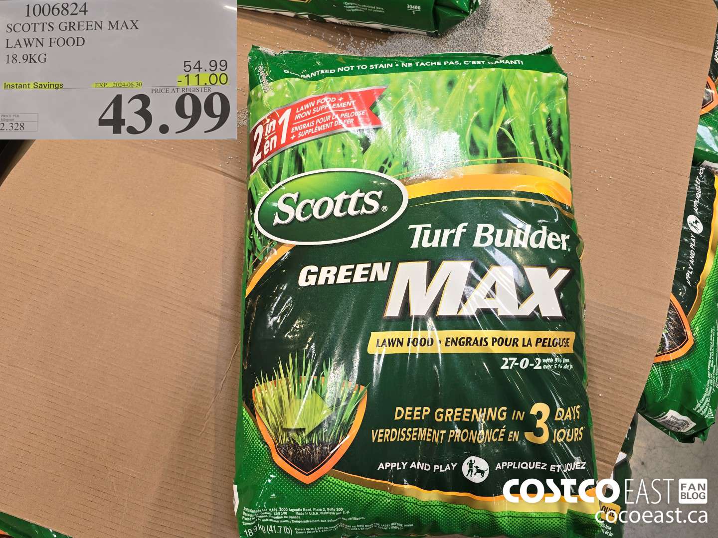 1006824 SCOTTS GREEN MAX LAWN FOOD 18.9kg ($11.00 INSTANT SAVINGS EXPIRES ON 2024-06-30) $43.99