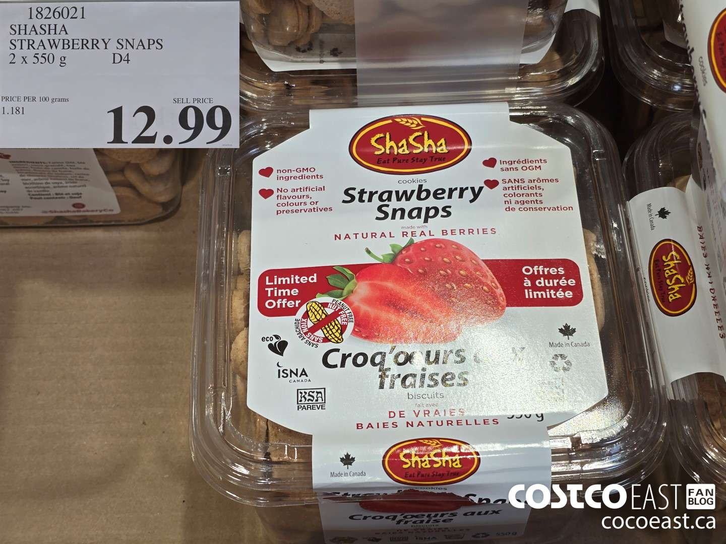 1826021 SHASHA STRAWBERRY SNAPS 2 x 550 G $12.99