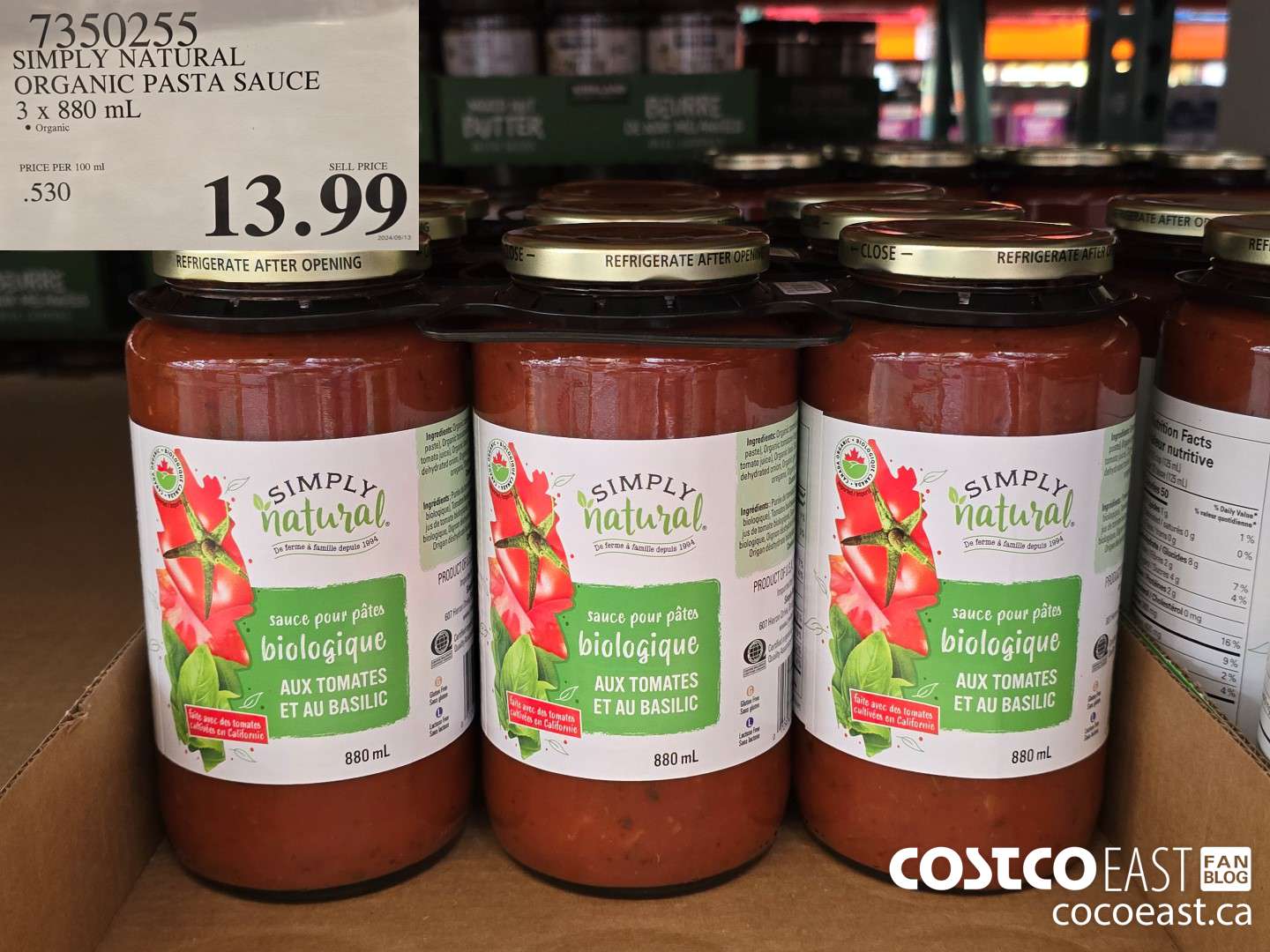 7350255 SIMPLY NATURAL ORGANIC PASTA SAUCE 3 X 880 ML $13.99