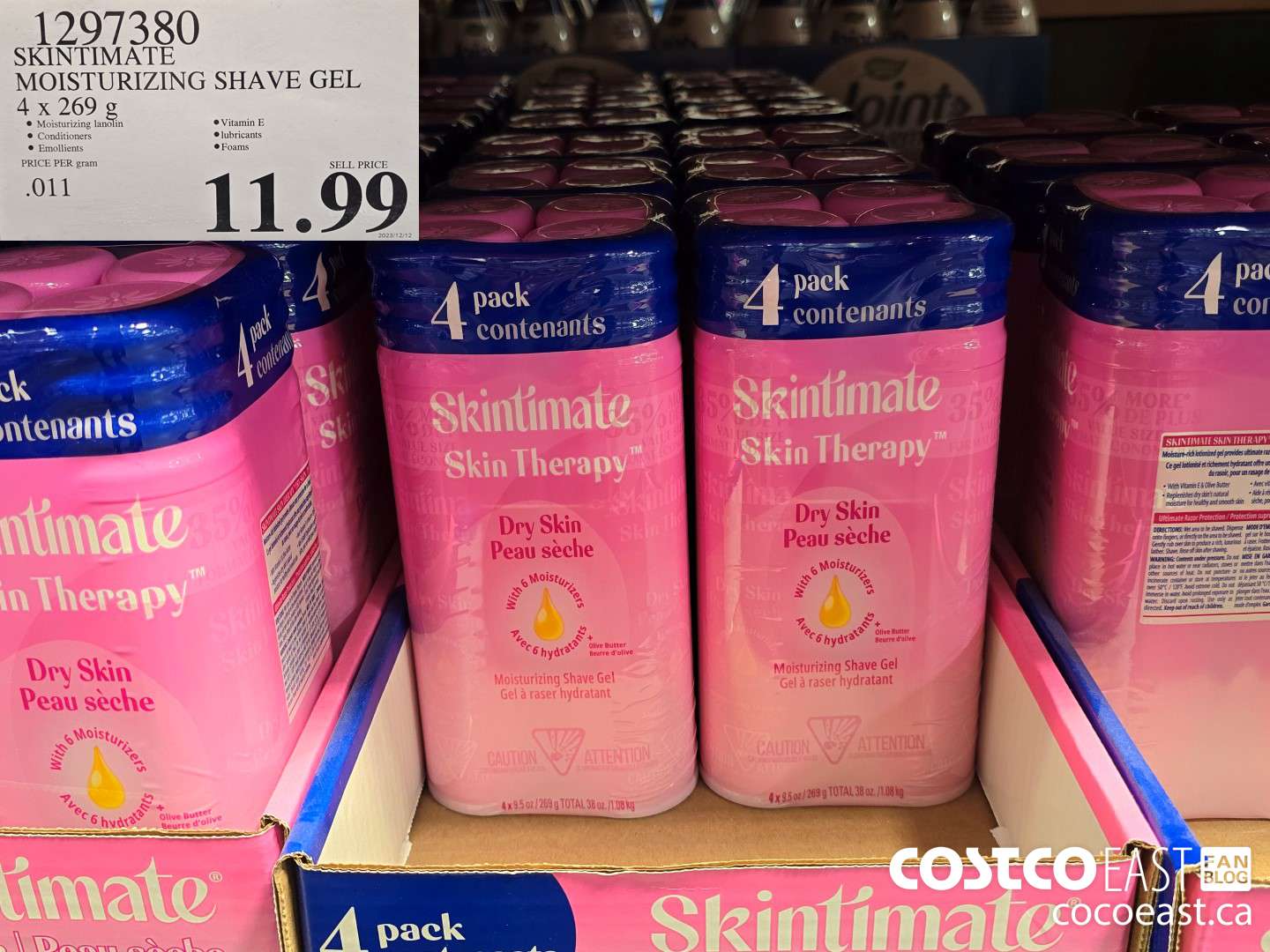 1297380 SKINTIMATE MOISTURIZING SHAVE GEL 4 x 269 g $11.99