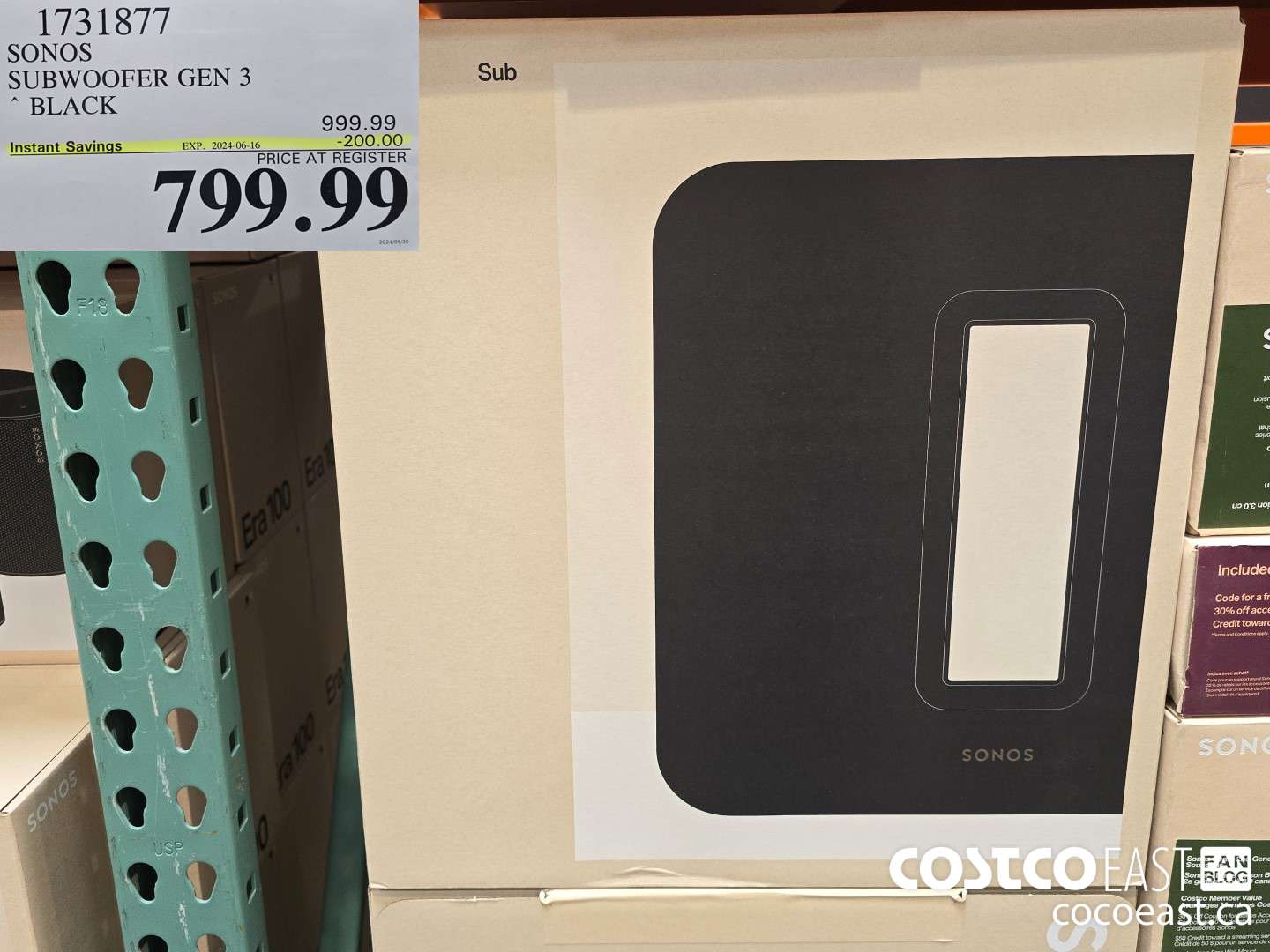 1731877 SONOS SUBWOOFER GEN 3 BLACK ($200.00 INSTANT SAVINGS EXPIRES ON 2024-06-16) $799.99