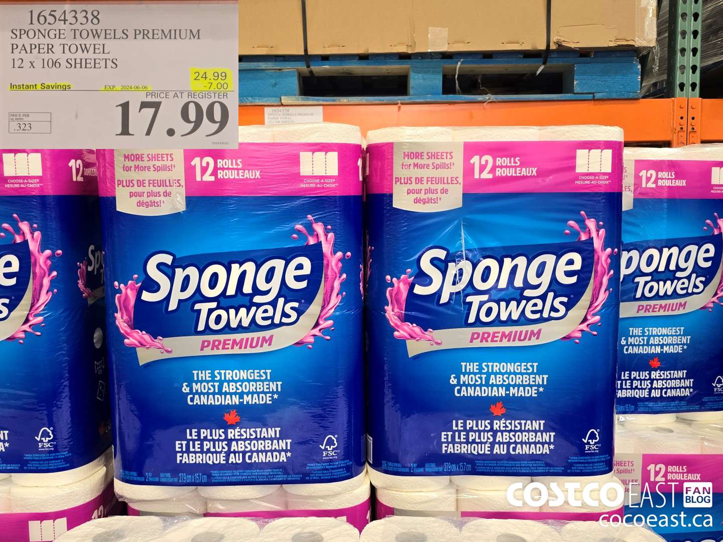 1654338 SPONGE TOWELS PREMIUM PAPER TOWEL 12 x 106 SHEETS ($7.00 INSTANT SAVINGS EXPIRES ON 2024-06-06) $17.99