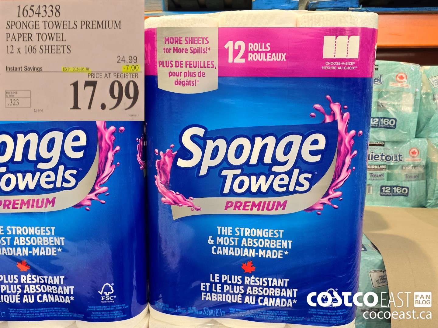 1654338 SPONGE TOWELS PREMIUM PAPER TOWEL 12 x 106 SHEETS ($7.00 INSTANT SAVINGS EXPIRES ON 2024-06-30) $17.99