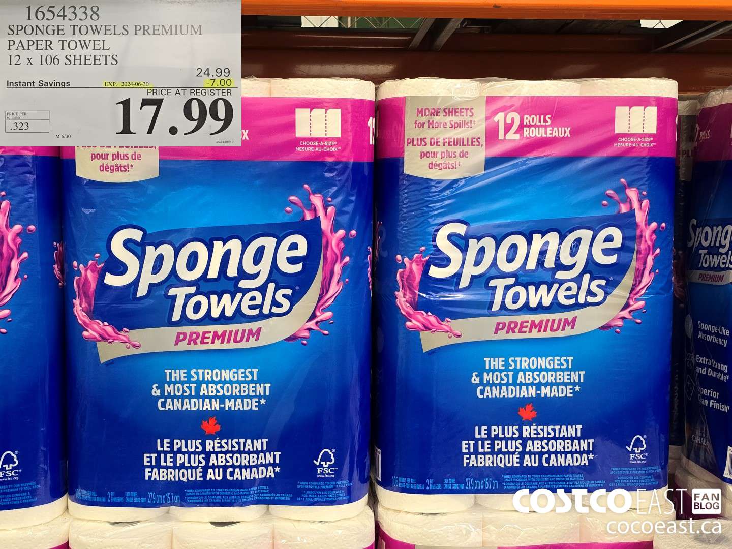 1654338 SPONGE TOWELS PREMIUM PAPER TOWEL 12 x 106 SHEETS ($7.00 INSTANT SAVINGS EXPIRES ON 2024-06-30) $17.99