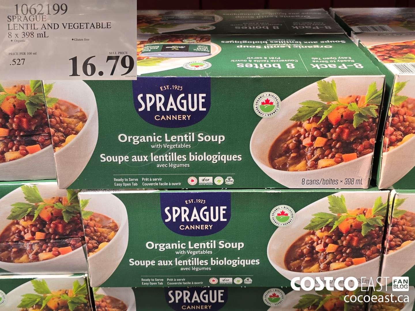 1062199 SPRAGUE LENTIL&VEGETABLE SOUP 8 X 398 ML $16.79