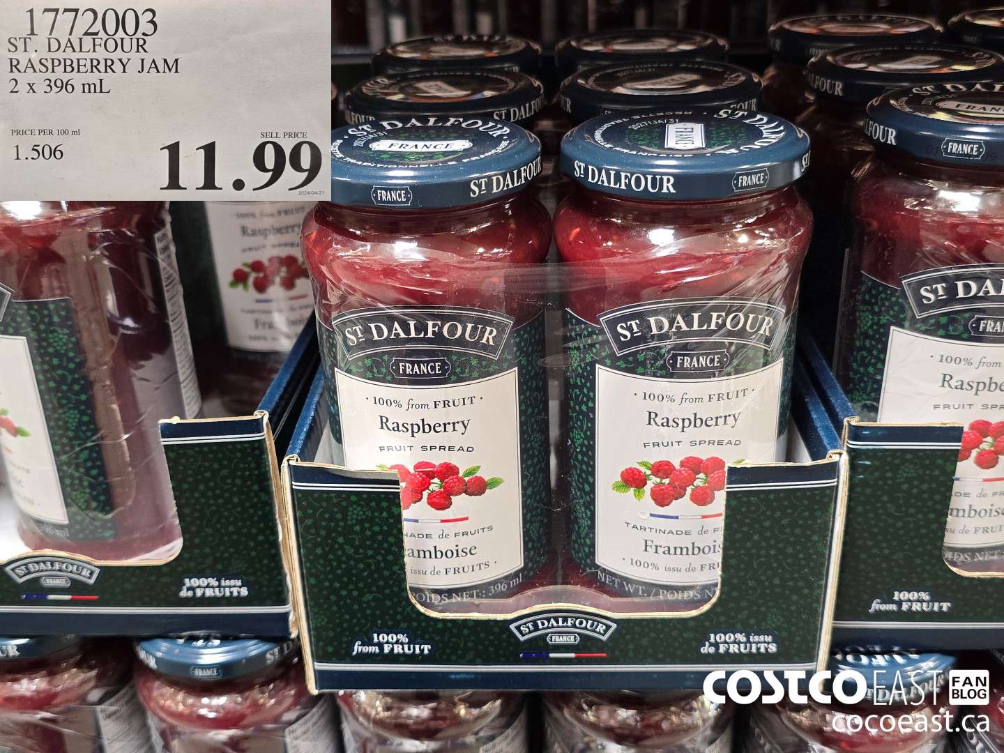 1772003 ST. DALFOUR RASPBERRY JAM 2 x 396 mL $11.99