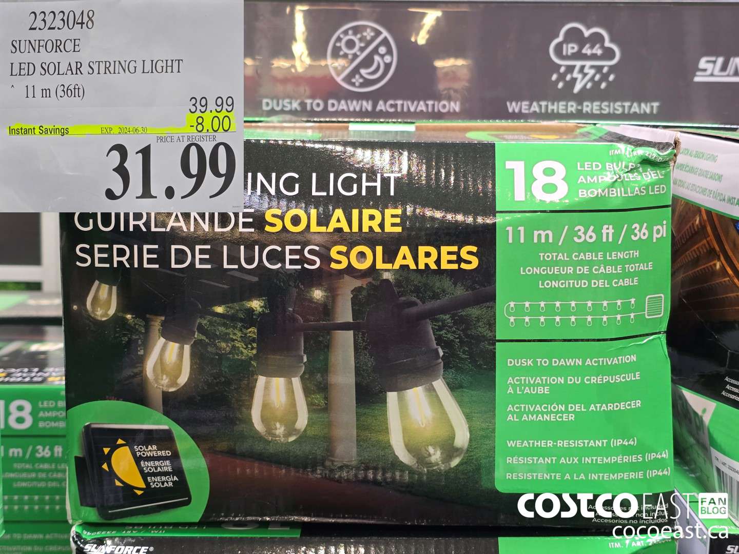 2323048 SUNFORCE LED SOLAR STRING LIGHT 11 M (36 FT) ($8.00 INSTANT SAVINGS EXPIRES ON 2024-06-30) $31.99