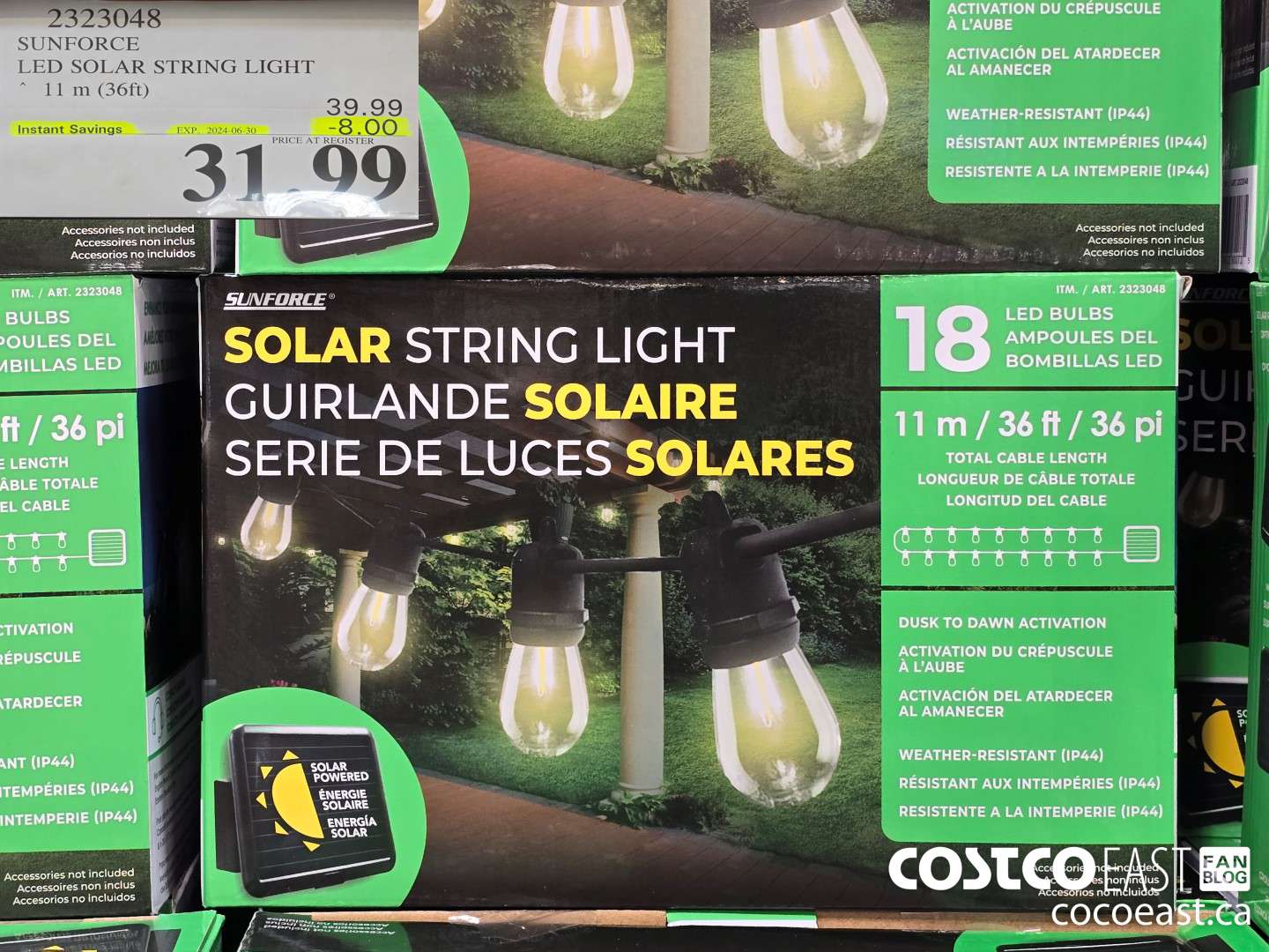 2323048 SUNFORCE LED SOLAR STRING LIGHT 11 M (36 FT) ($8.00 INSTANT SAVINGS EXPIRES ON 2024-06-30) $31.99
