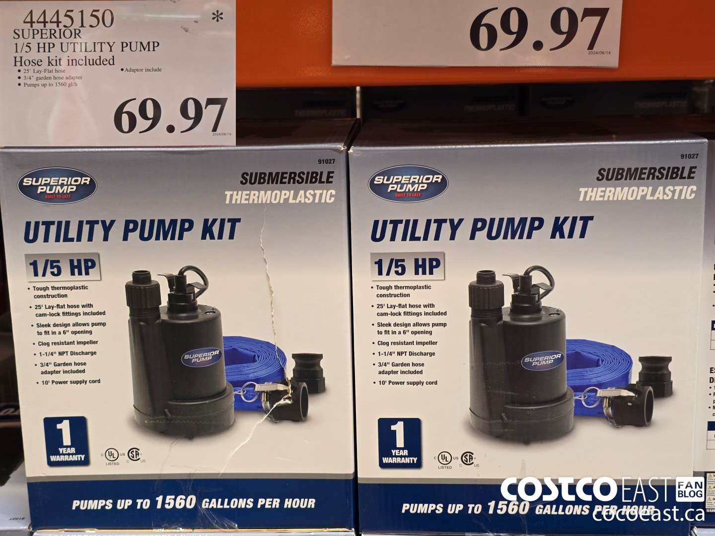 445150 SUPERIOR 1/5 HP UTILITY PUMP Hose kit included $69.97