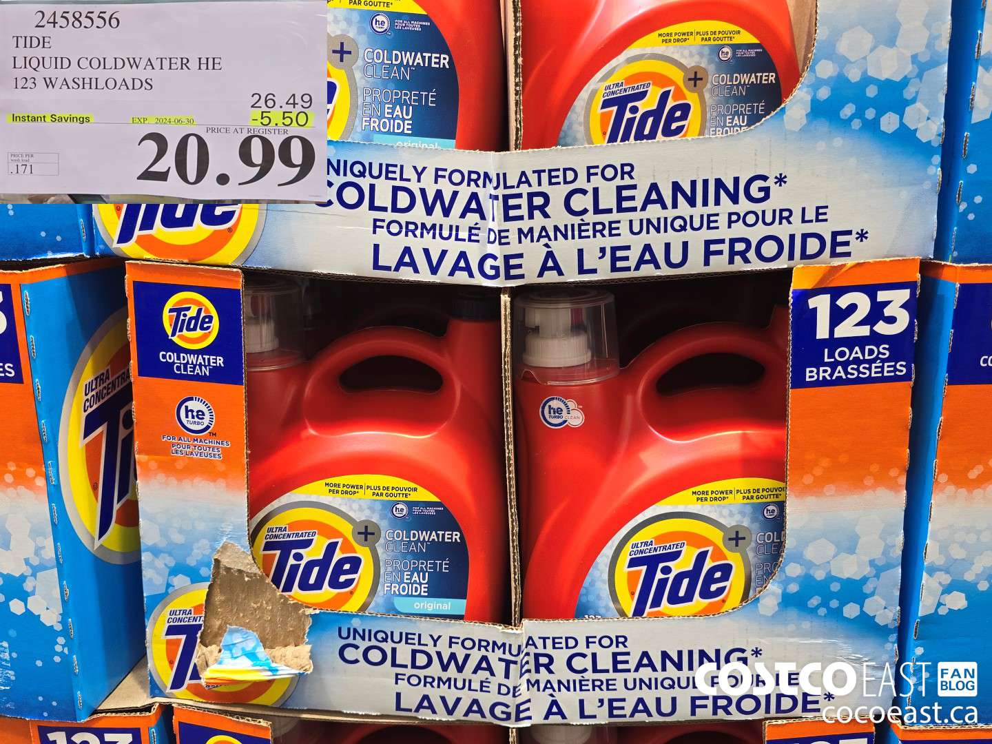 2458556 TIDE LIQUID COLDWATER HE 123 WASHLOADS ($5.50 INSTANT SAVINGS EXPIRES ON 2024-06-30) $20.99