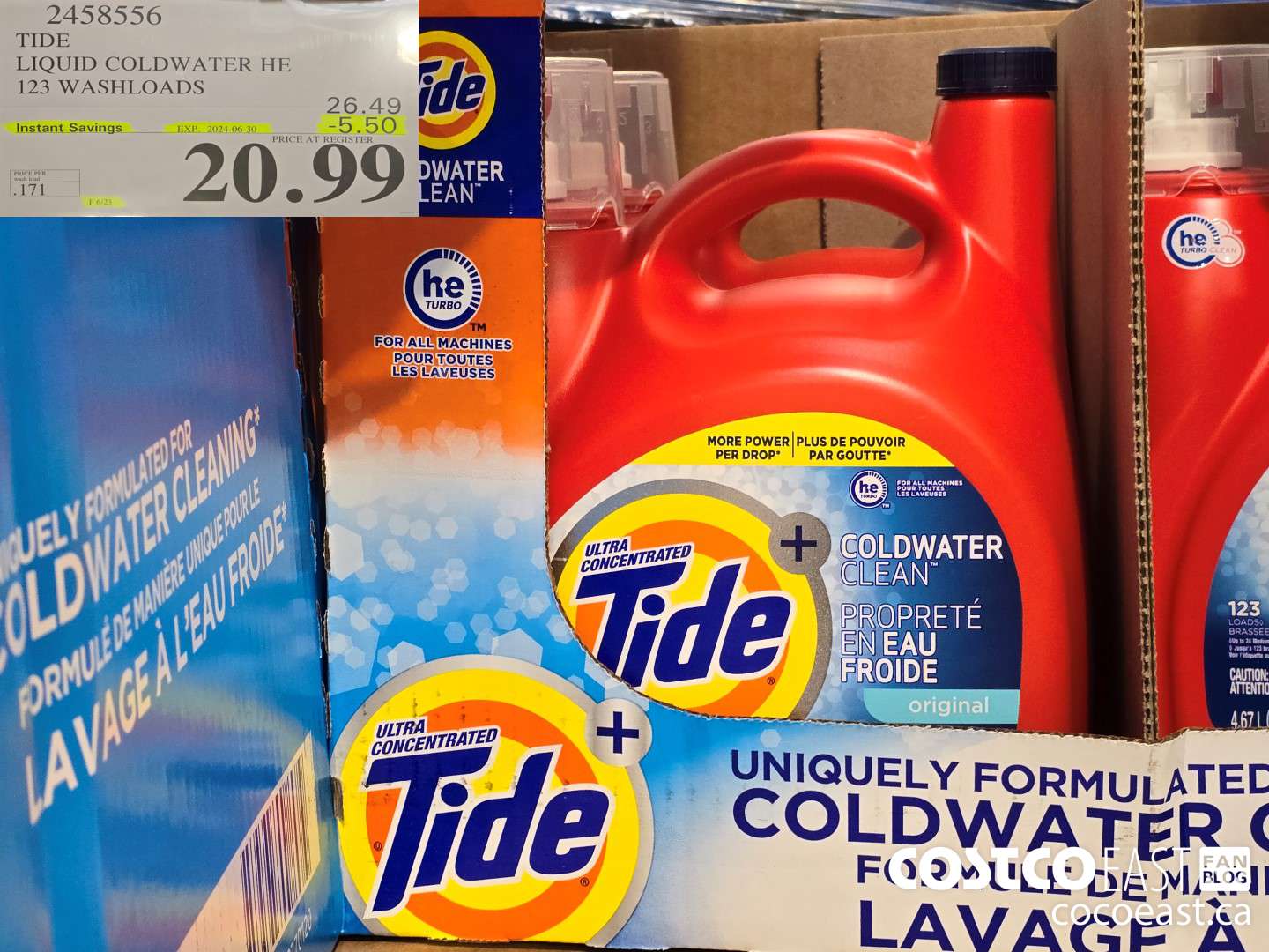 2458556 TIDE LIQUID COLDWATER HE 123 WASHLOADS ($5.50 INSTANT SAVINGS EXPIRES ON 2024-06-30) $20.99