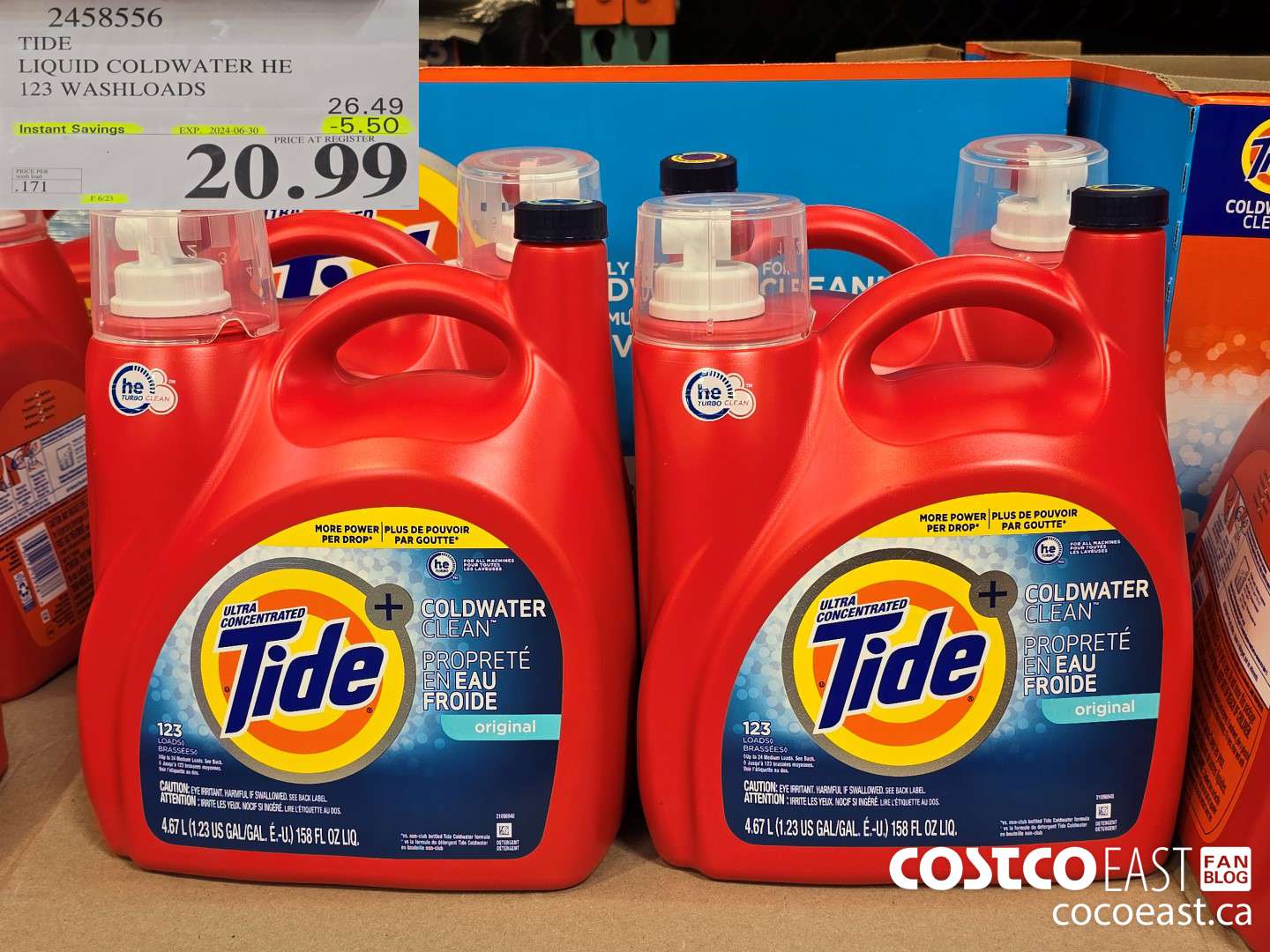 2458556 TIDE LIQUID COLDWATER HE 123 WASHLOADS ($5.50 INSTANT SAVINGS EXPIRES ON 2024-06-30) $20.99