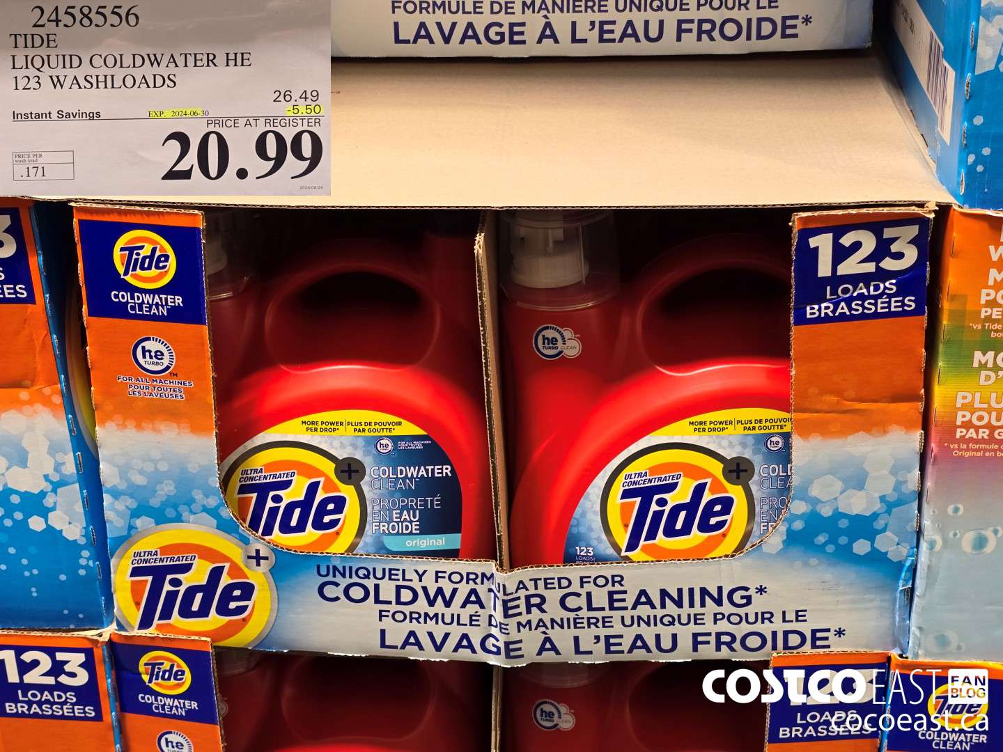 2458556 TIDE LIQUID COLDWATER HE 123 WASHLOADS ($5.50 INSTANT SAVINGS EXPIRES ON 2024-06-30) $20.99
