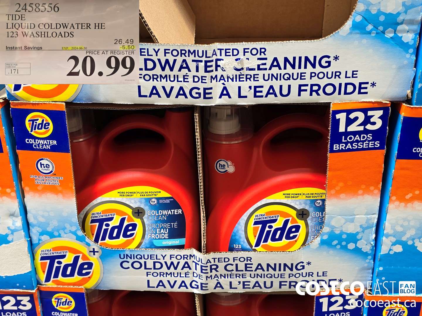 2498556 TIDE LIQUID COLDWATER HE 123 WASHLOADS ($5.50 INSTANT SAVINGS EXPIRES ON 2024-06-30) $20.99