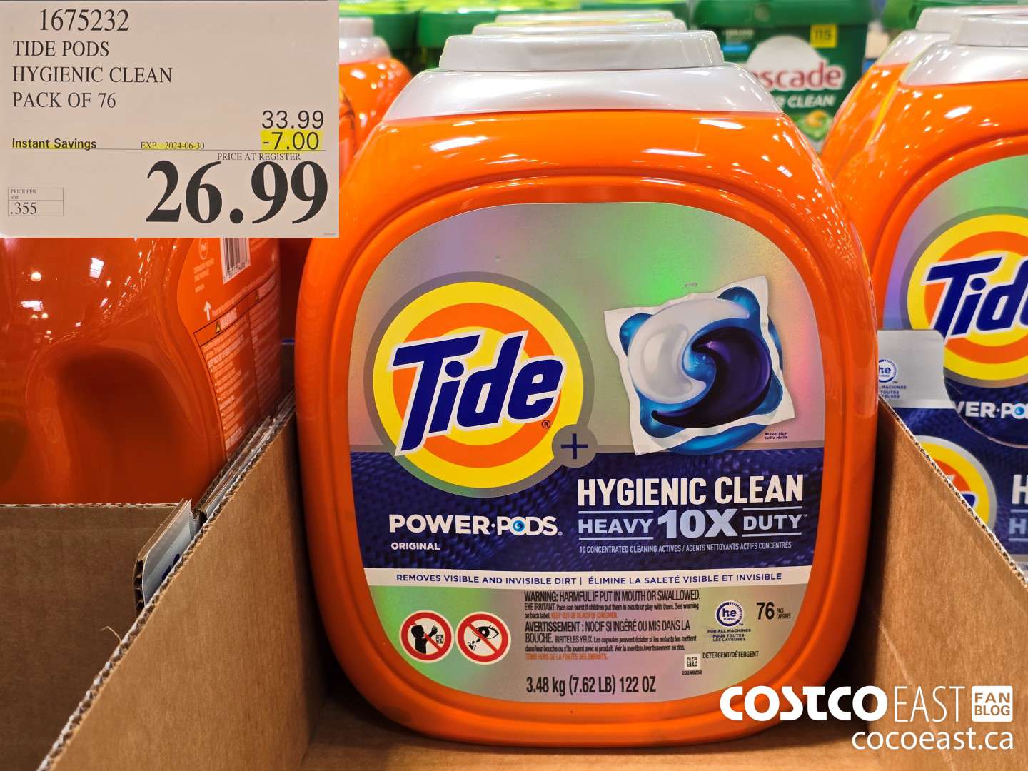 1675232 TIDE PODS HYGIENIC CLEAN PACK OF 76 ($7.00 INSTANT SAVINGS EXPIRES ON 2024-06-30) $26.99