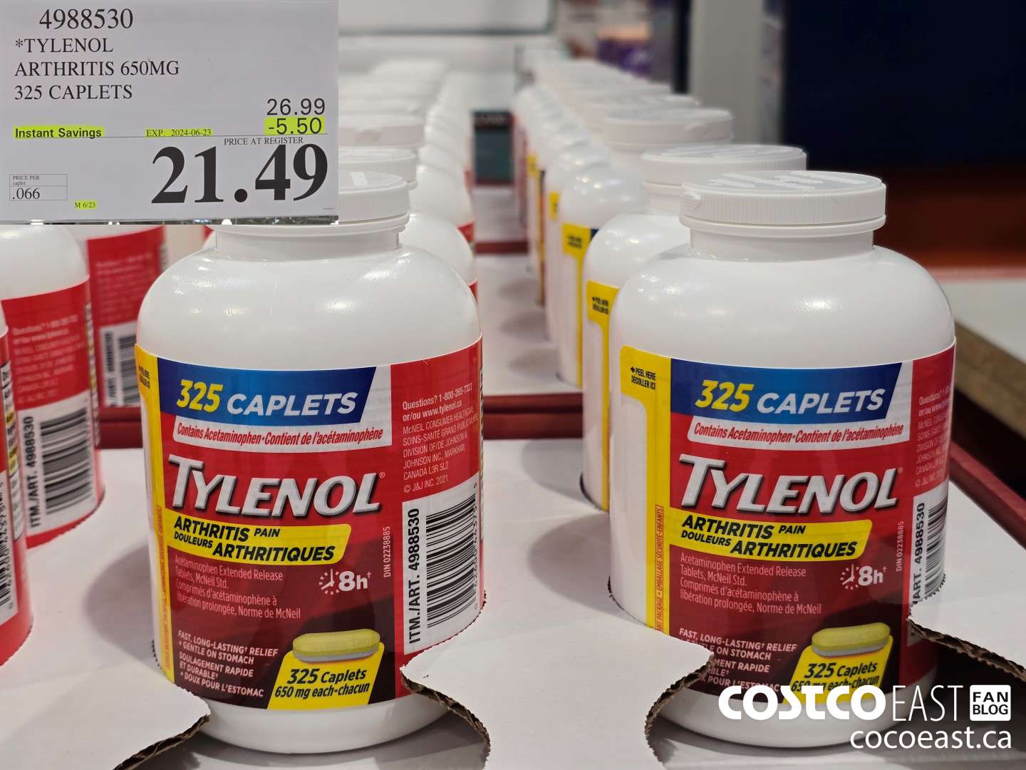 4988530 *TYLENOL ARTHRITIS 650MG 325 CAPLETS ($5.50 INSTANT SAVINGS EXPIRES ON 2024-06-23) $21.49