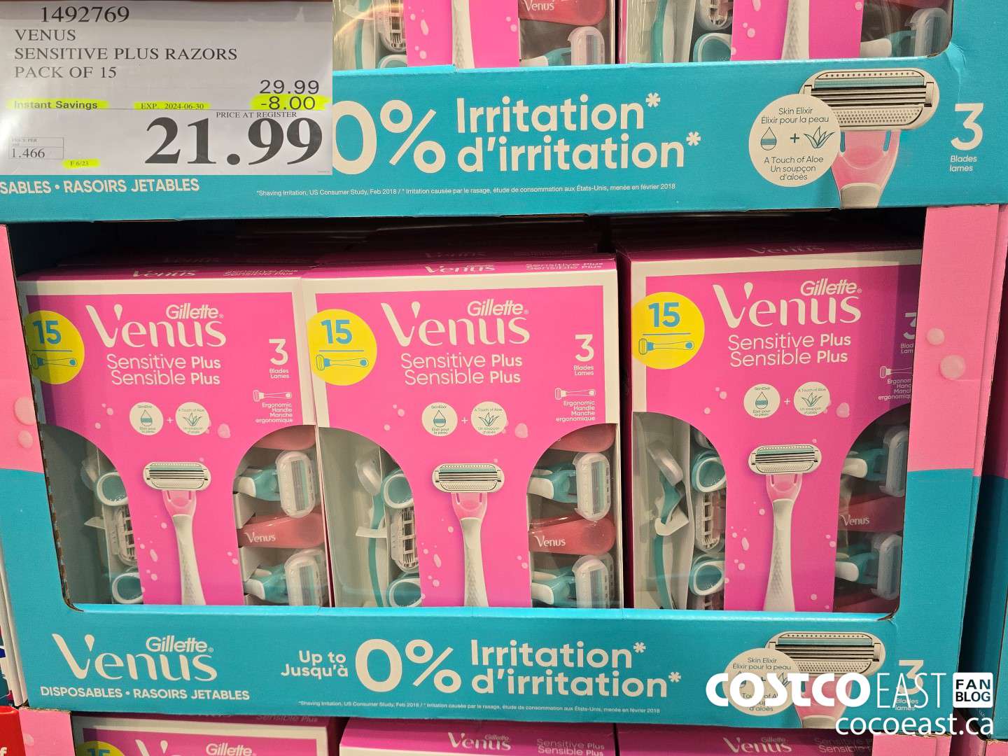 1492769 VENUS SENSITIVE PLUS ALOE DISPOSABLE RAZORS PACK OF 15 ($8.00 INSTANT SAVINGS EXPIRES ON 2024-06-30) $21.99