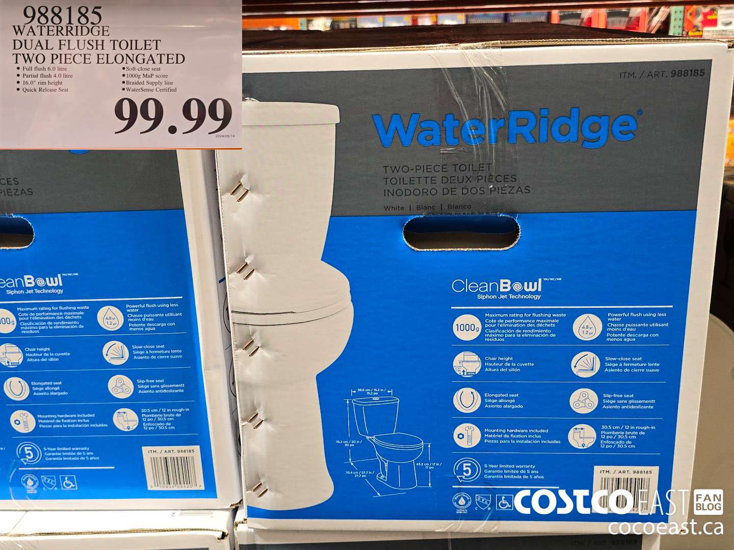 988185 WATERRIDGE DUAL FLUSH TOILET TWO PIECE ELONGATED $99.99