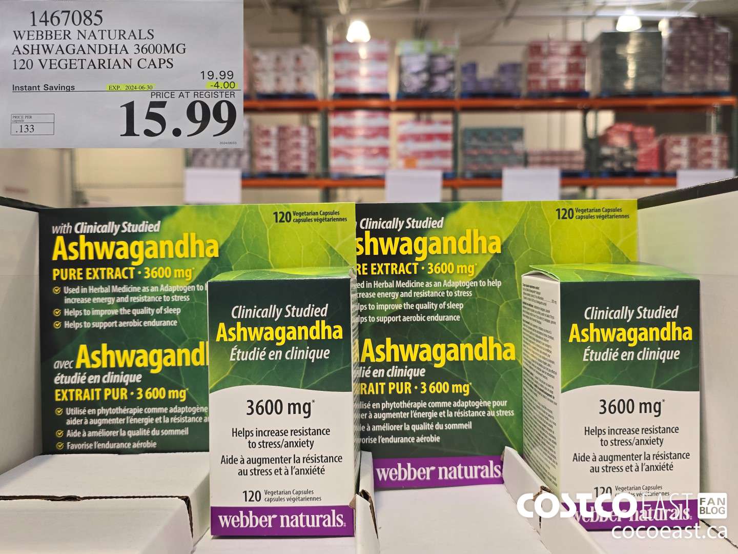 1467085 WEBBER NATURALS ASHWAGANDHA 3600MG 120 VEGETARIAN CAPS ($4.00 INSTANT SAVINGS EXPIRES ON 2024-06-30) $15.99