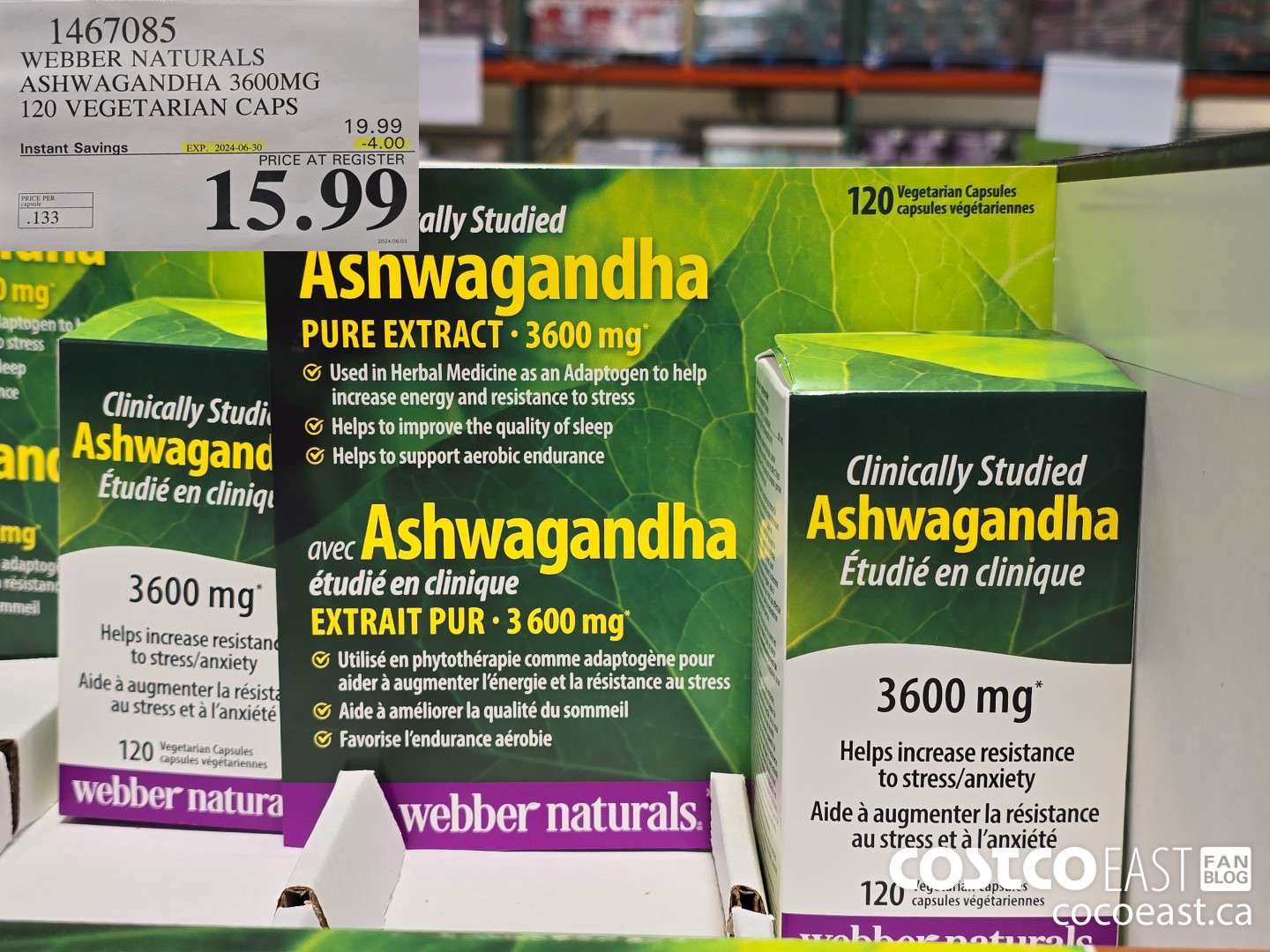 1467085 WEBBER NATURALS ASHWAGANDHA 3600MG 120 VEGETARIAN CAPS ($4.00 INSTANT SAVINGS EXPIRES ON 2024-06-30) $15.99