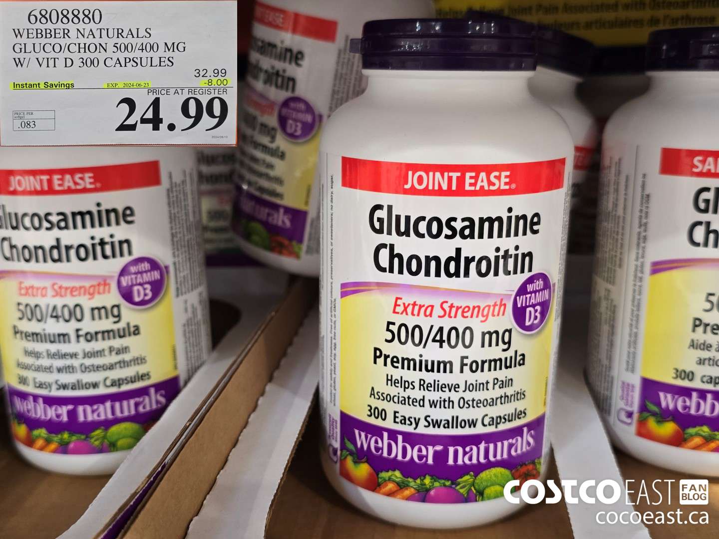 6808880 WEBBER NATURALS GLUCO/CHON 500/400 MG W/ VIT D 300 CAPSULES ($8.00 INSTANT SAVINGS EXPIRES ON 2024-06-32) $24.99