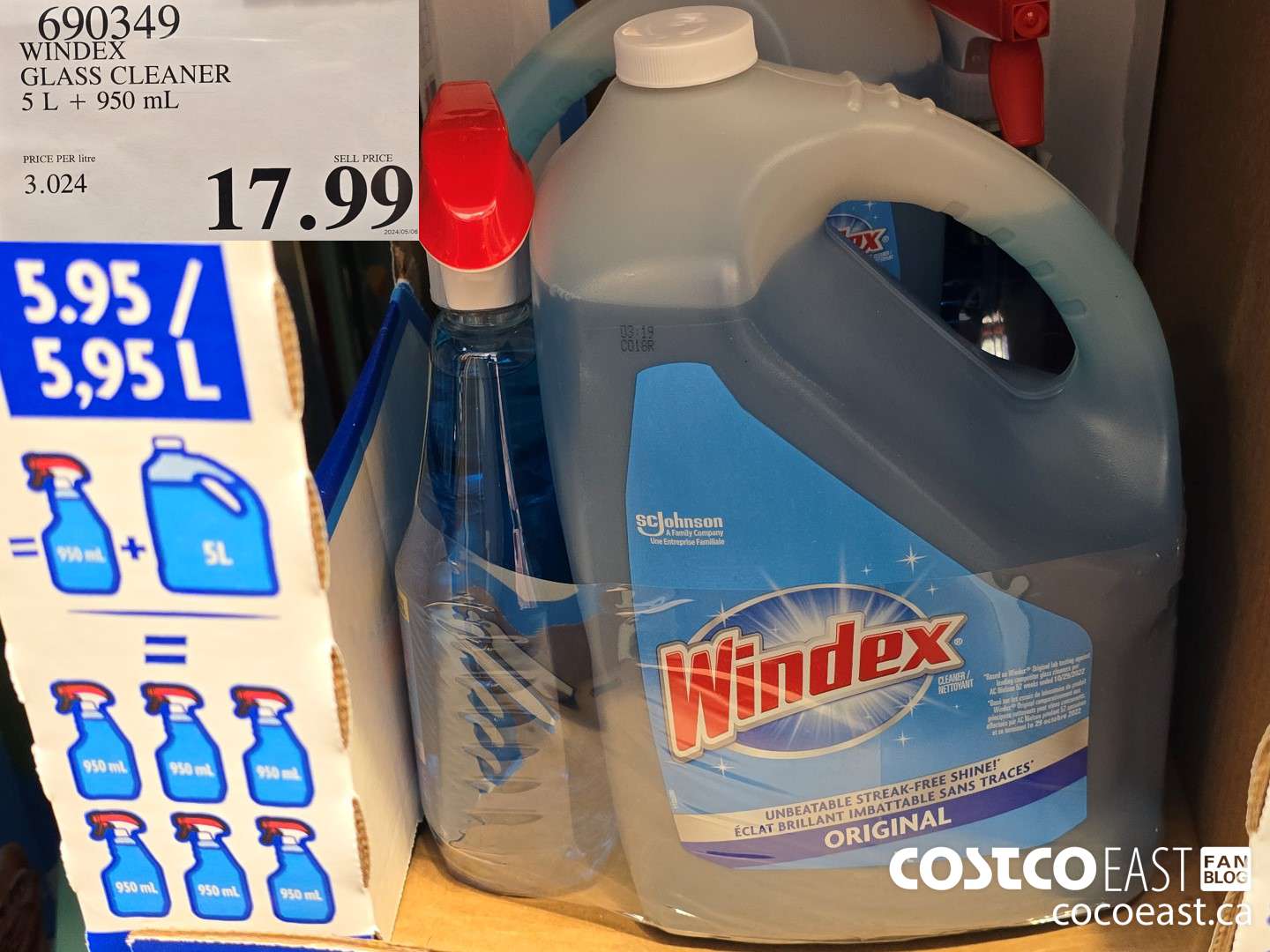 690349 WINDEX GLASS CLEANER 5 L + 950 ML $17.99