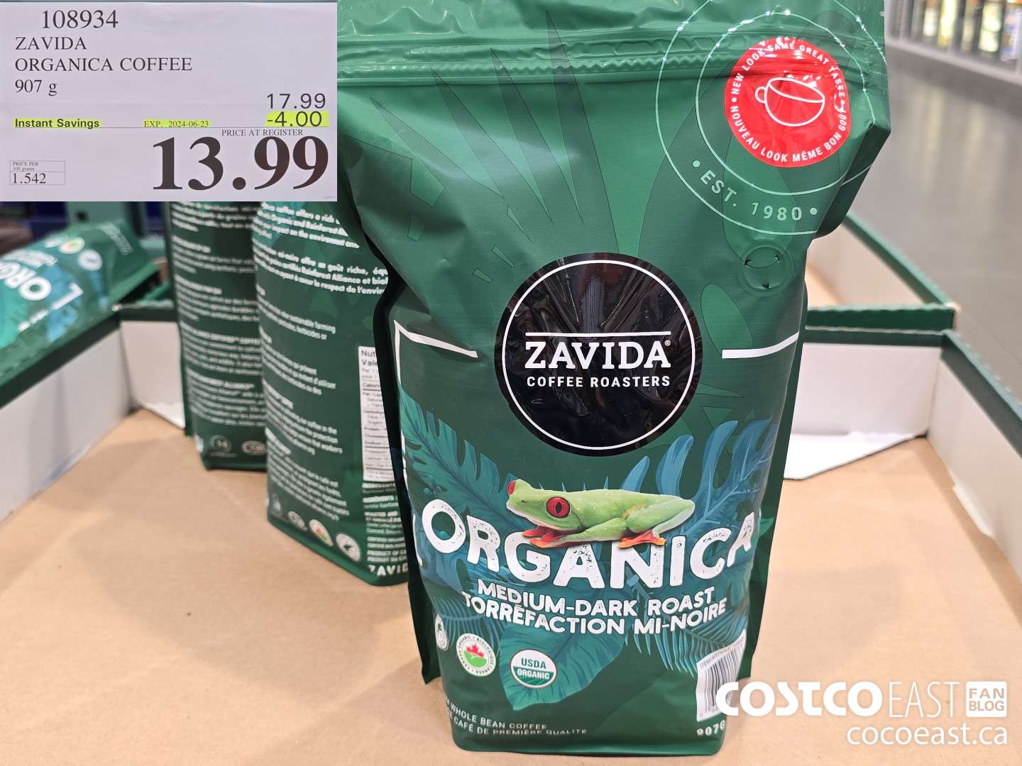 108934 ZAVIDA ORGANICA COFFEE 907 g ($4.00 INSTANT SAVINGS EXPIRES ON 2024-06-23) $13.99