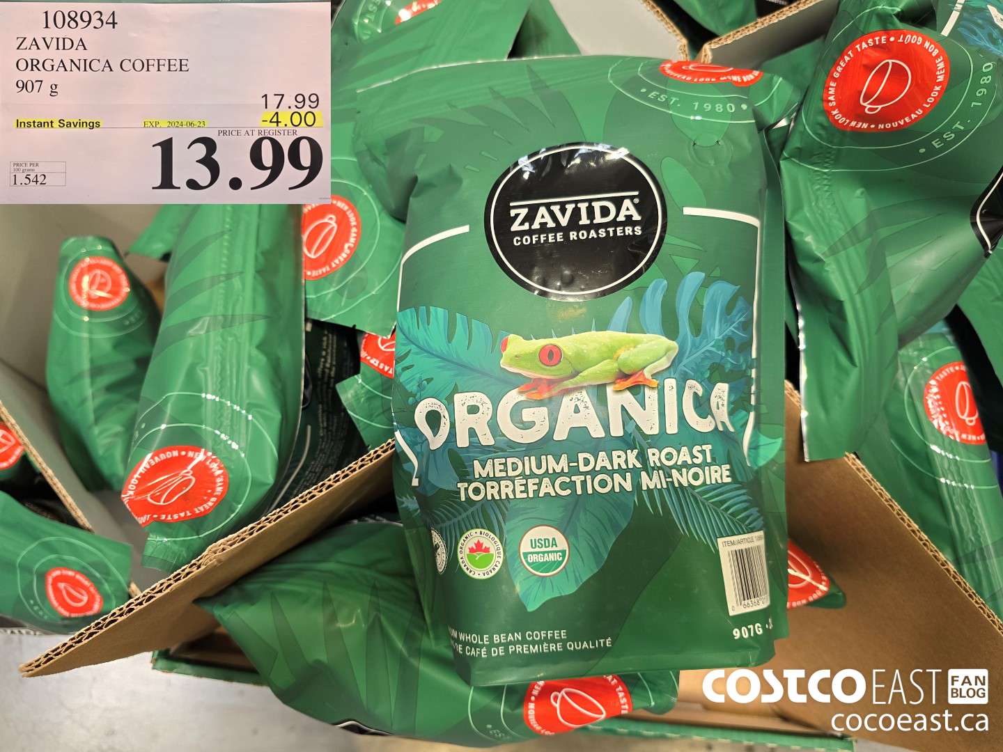 108934 ZAVIDA ORGANICA COFFEE 907 g ($4.00 INSTANT SAVINGS EXPIRES ON 2024-06-23) $13.99