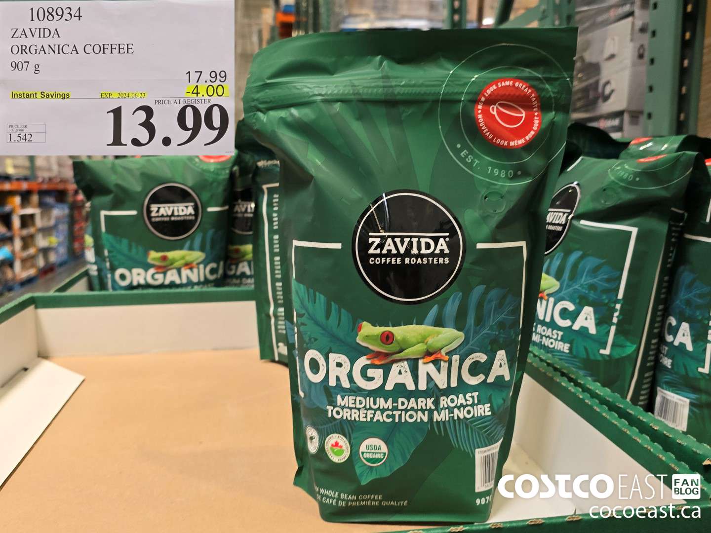 108934 ZAVIDA ORGANICA COFFEE 907 g ($4.00 INSTANT SAVINGS EXPIRES ON 2024-06-23) $13.99