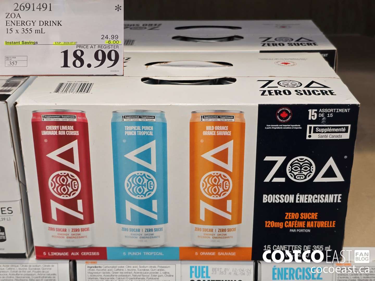 2691491 ZOA ENERGY DRINK 15 x 335 ML ($6.00 INSTANT SAVINGS EXPIRES ON 2024-07-07) $18.99
