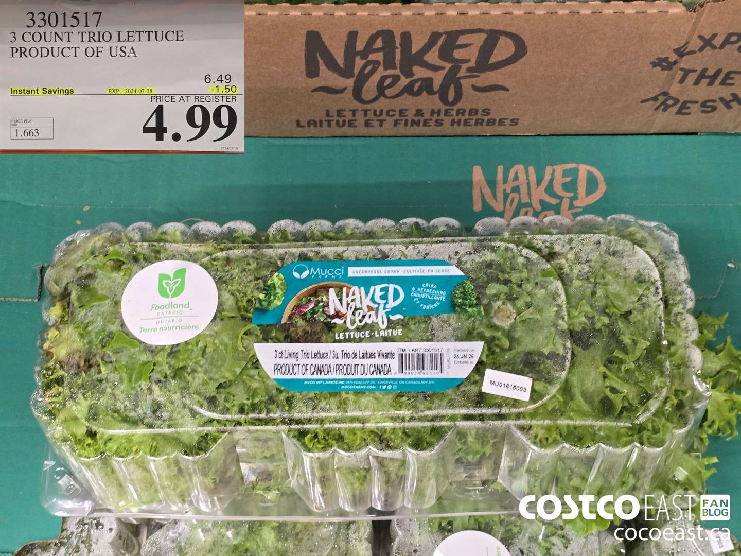 3301517 3 COUNT TRIO LETTUCE PRODUCT OF USA ($1.50 INSTANT SAVINGS EXPIRES ON 2024-07-28) $4.99