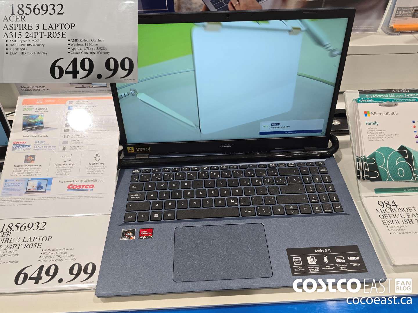1856932 ACER ASPIRE 3 LAPTOP A315-24PT-R05E $649.99