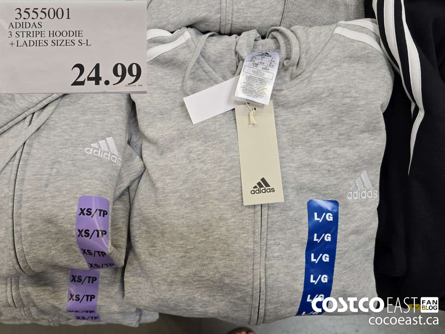 3555001 ADIDAS 3 STRIPE HOODIE +LADIES SIZES S-L $24.99