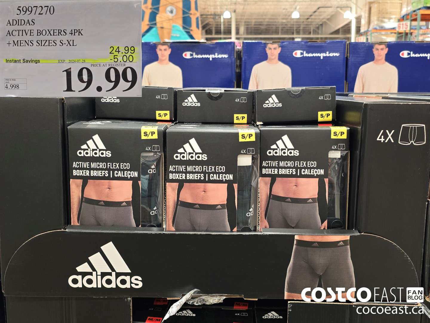 5997270 ADIDAS ACTIVE BOXERS 4PK 4+MENS SIZES S-XL ($5.00 INSTANT SAVINGS EXPIRES ON 2024-07-28) $19.99